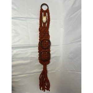 Owl Macrame Wall Hanging Handmade Boho Cottage Shabby Chic Folk Art MCM 31" x 4"